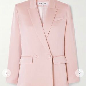 Veronica Beard Blush Pink Double-Breasted Satin-Trim Blazer